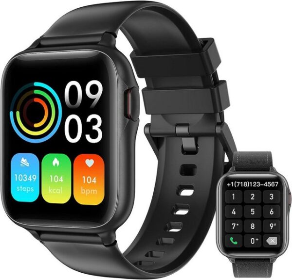 Parsonver Smartwatch (1,7 Zoll, Android iOS), Herren mit Telefonfunktion Fitness Tracker IP68 Fitnessuhr 2 Armbänder